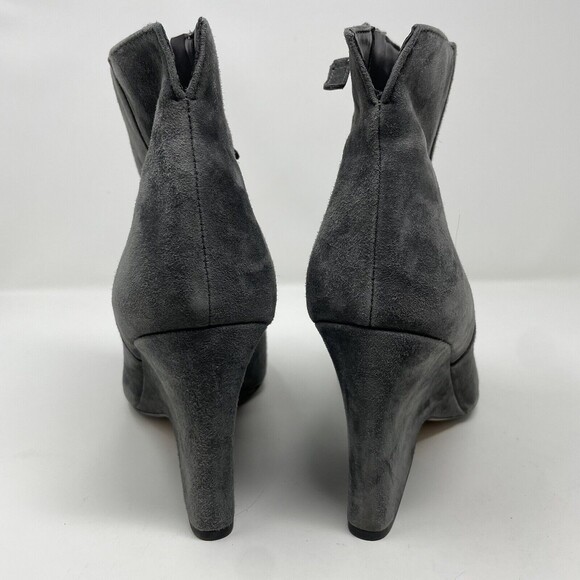 Sam Edelman Wilson Gray Suede Leather Zip High Wedge Heel Ankle Boots Size 9.5 M - Picture 6 of 9